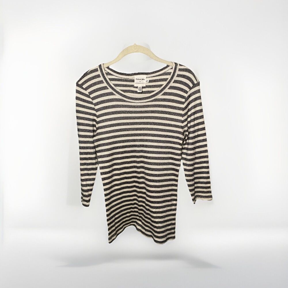 Michael Stars For Anthropologie Women’s Gray White Striped Top 3/4 Sleeve XS/S